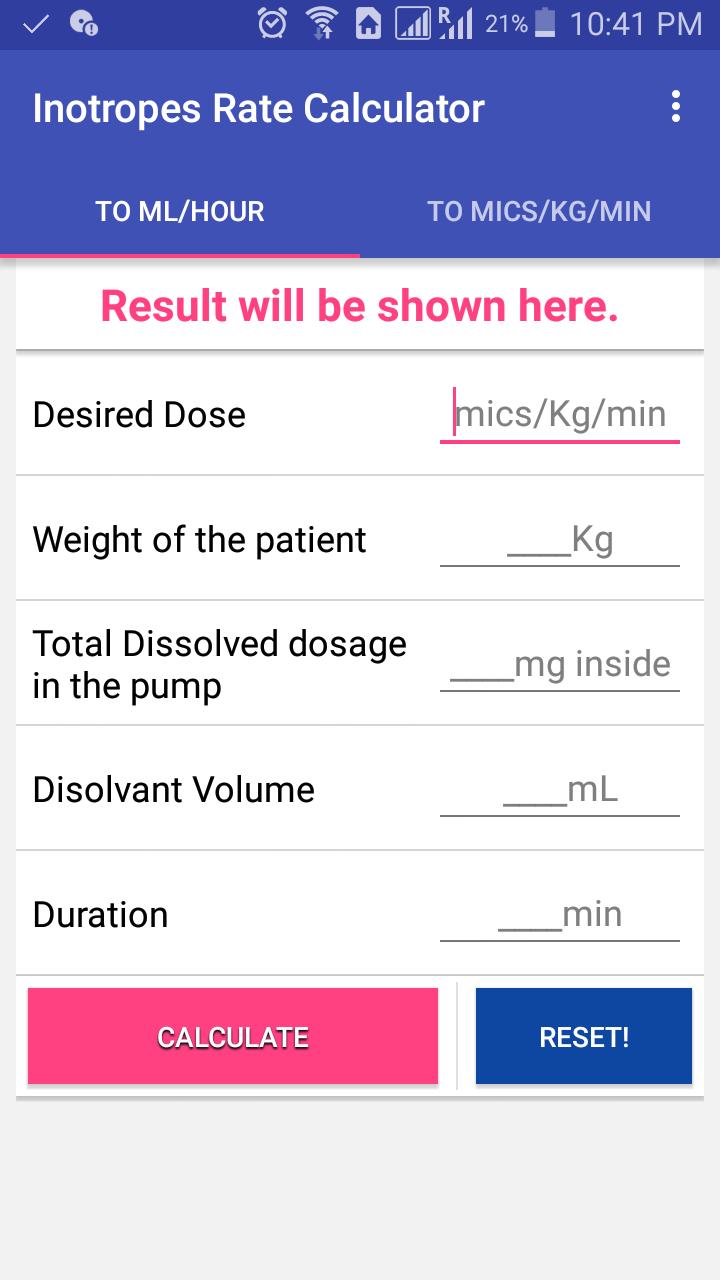 Inotropes Rate Calculator