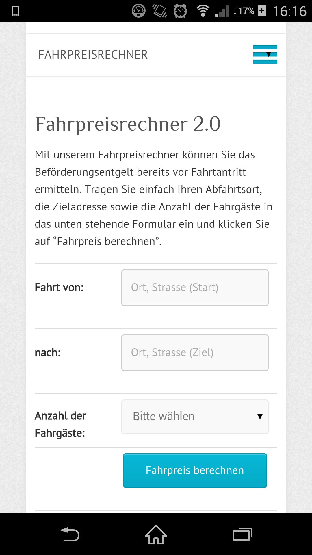 Yellow Cab Fahrpreisrechner